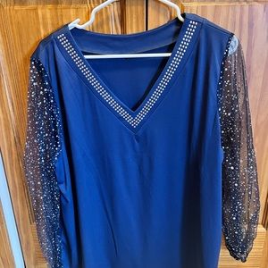 Women’s long sleeve bling dress shirt, Royal Blue, Size 2xl. New, never worn.